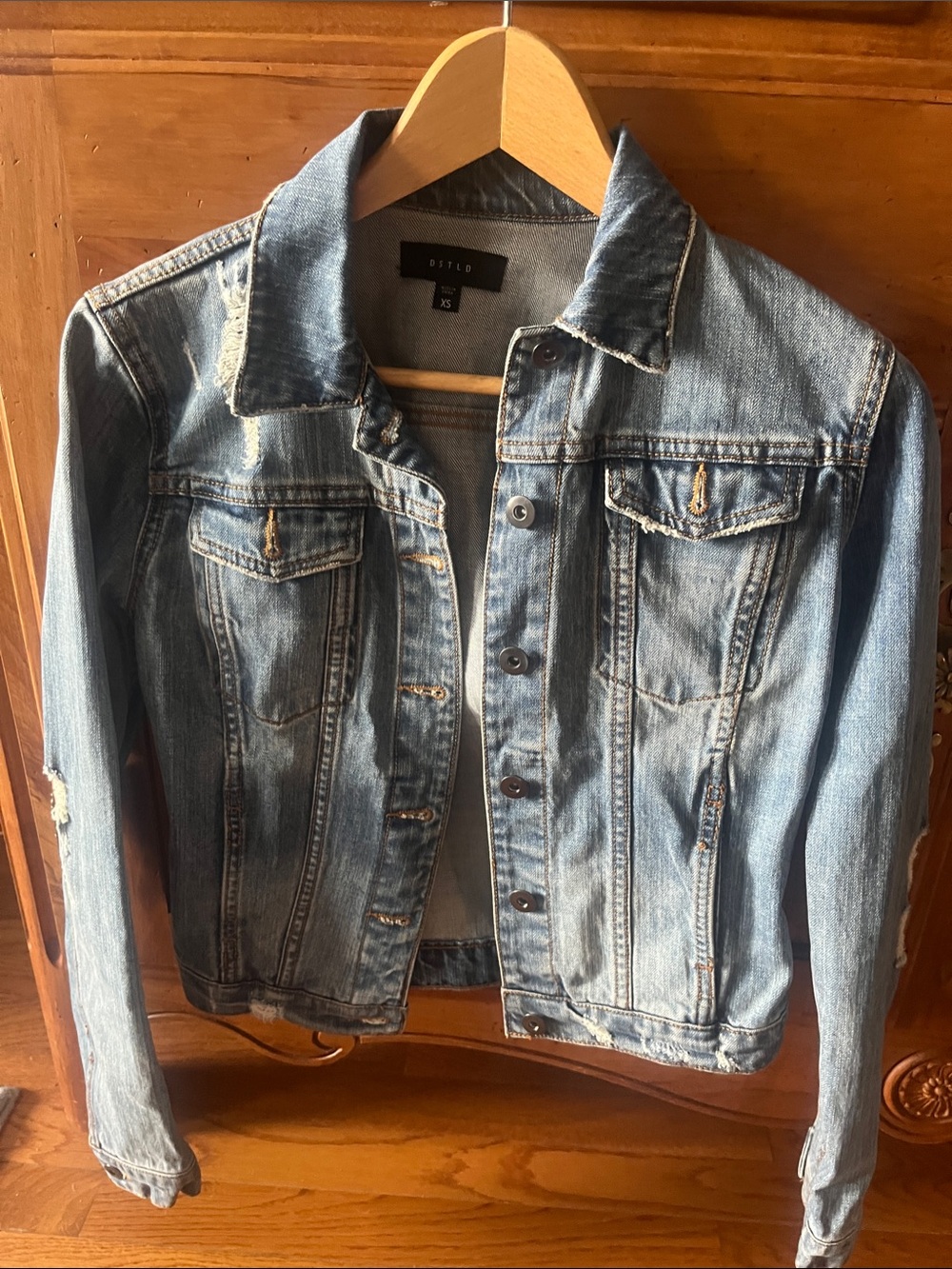 DSTLD Medium Blue Distressed Denim Jean Jacket